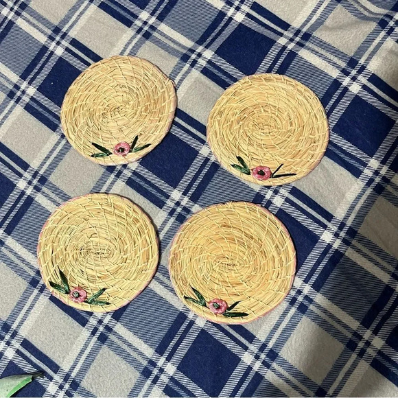 vintage woven straw coasters and placemats set - Picture 7 of 9